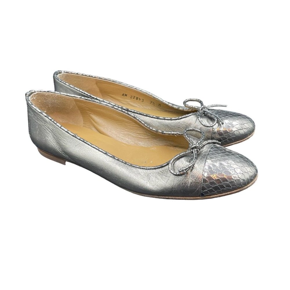 Stuart Weitzman Snake Skin Ballet Shoes Women 7.5 M Lamb Leather Flats Ballerina